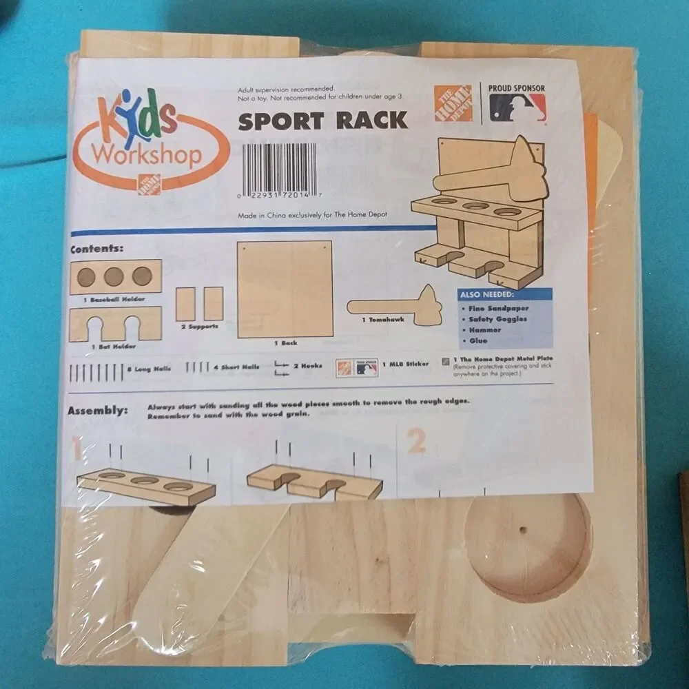 Home Depot Kids Workshop Sport Rack Kit MLB Tomahawk Braves Sticker Sealed NEW